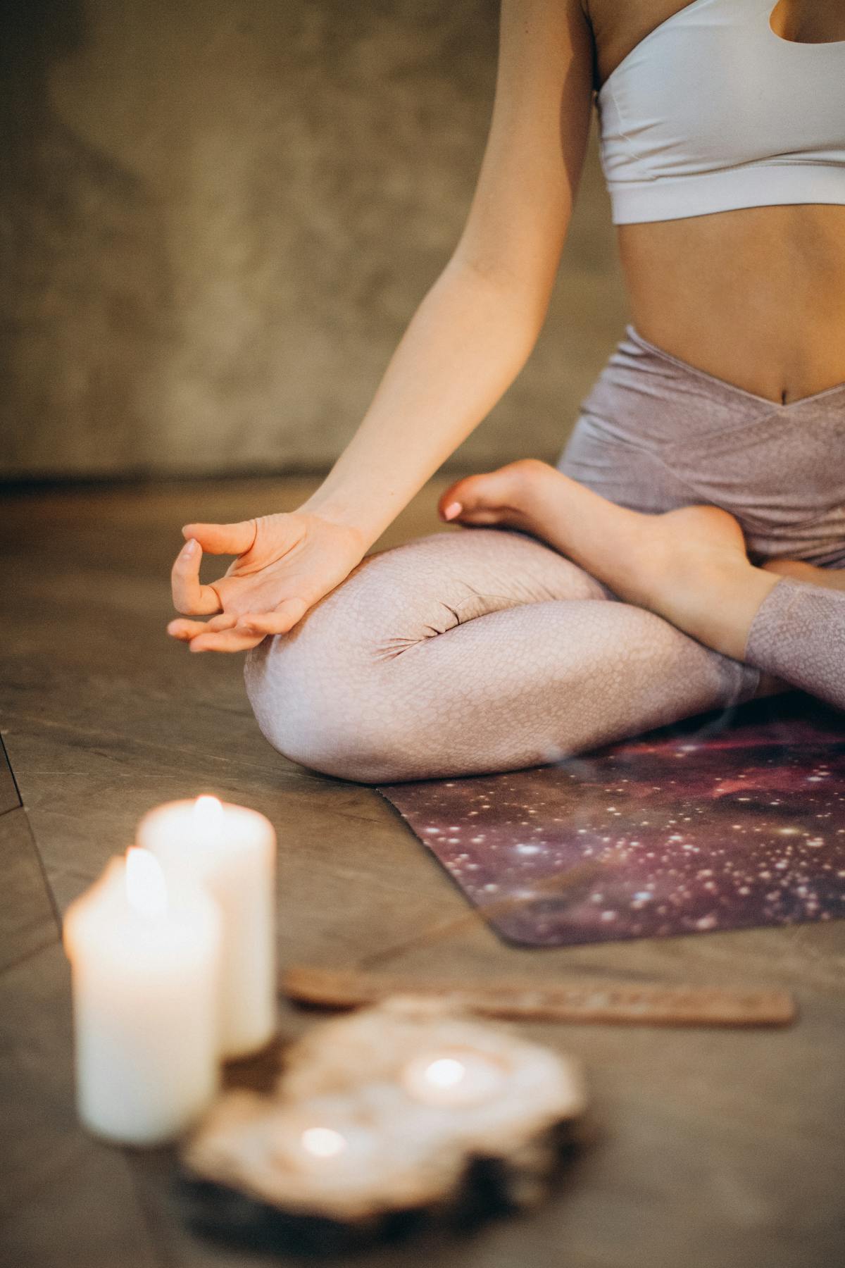Meditation candles and incense for spa ambiance
